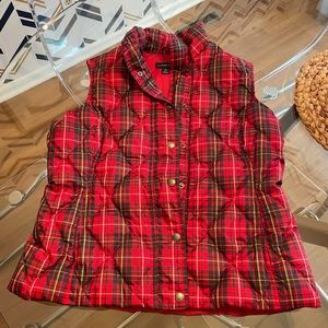 Lands End red plaid vest